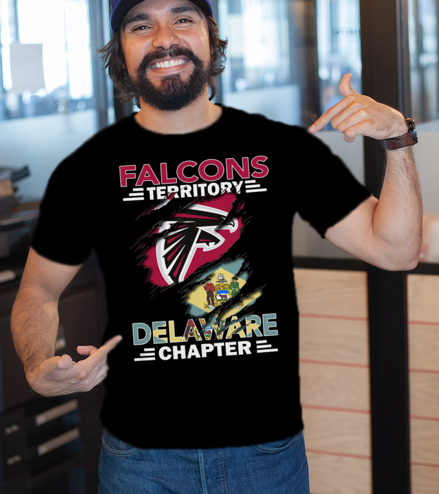 Falcons Territory Delaware Chapter With Falcons Logo And Delaware Flag T-Shirt