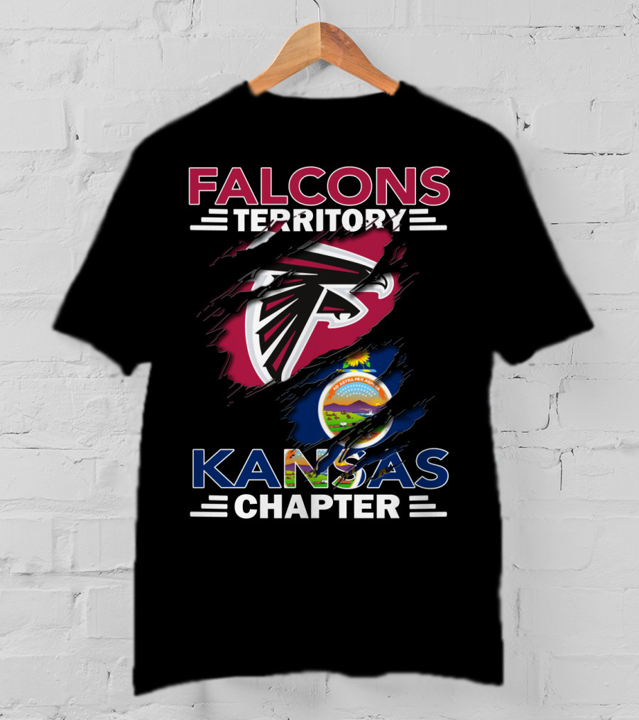 Falcons Territory Kansas Chapter With Atlanta Falcons Logo And Kansas State Flag T-Shirt