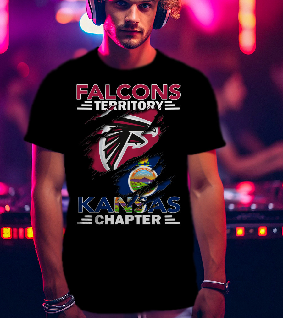 Falcons Territory Kansas Chapter With Atlanta Falcons Logo And Kansas State Flag T-Shirt