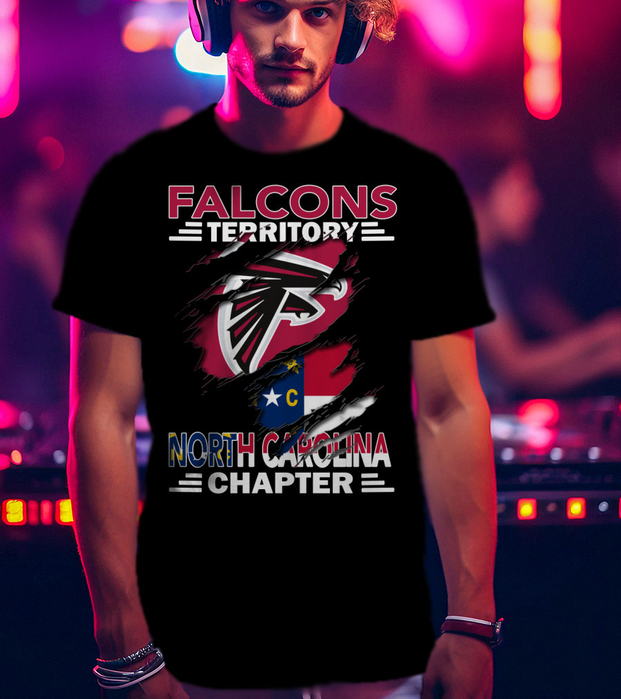 Falcons Territory North Carolina Chapter Logo With State Flag And Team Emblem T-Shirt