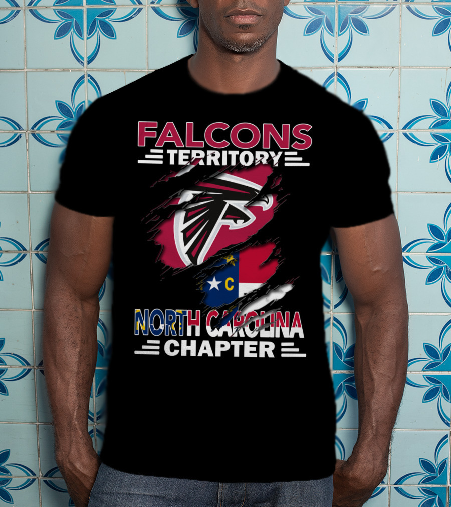 Falcons Territory North Carolina Chapter Logo With State Flag And Team Emblem T-Shirt