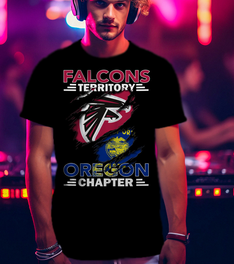 Falcons Territory Oregon Chapter NFL Logo And State Flag Fusion T-Shirt