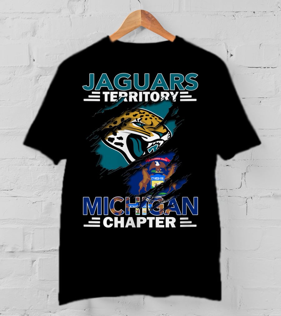 Jaguars Territory Michigan Chapter Bold Logo With State Flag Elements T-Shirt