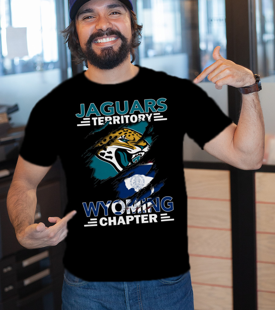 Jaguars Territory Wyoming Chapter Fan Emblem With Flag And Fierce Jaguar Mascot T-Shirt