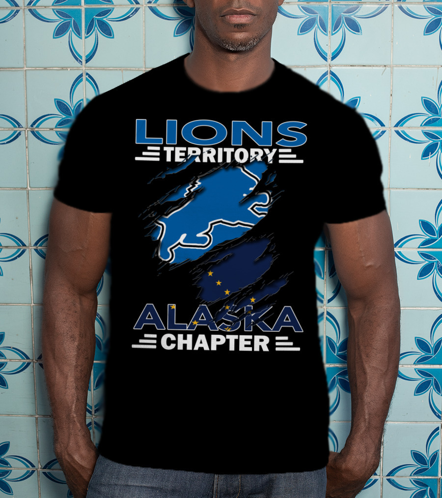 Lions Territory Alaska Chapter Blue Lion And Flag T-Shirt