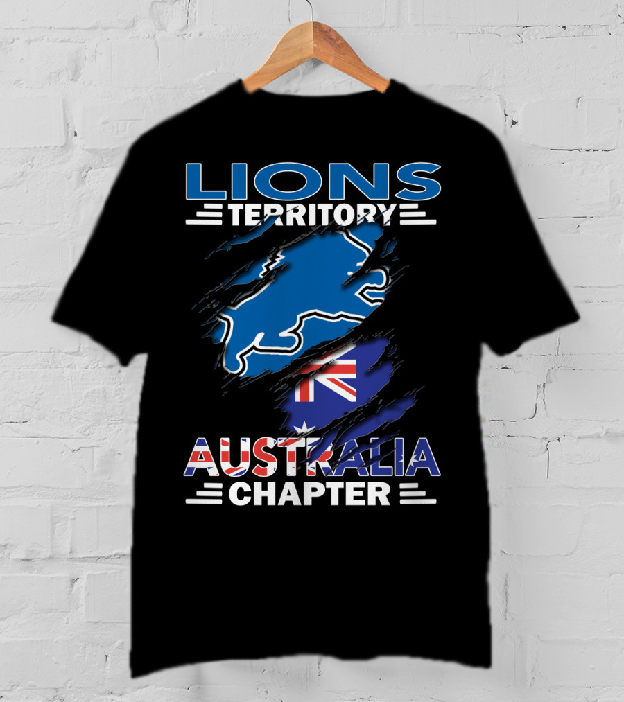 Lions Territory Australia Chapter Blue Lion And Flag T-Shirt
