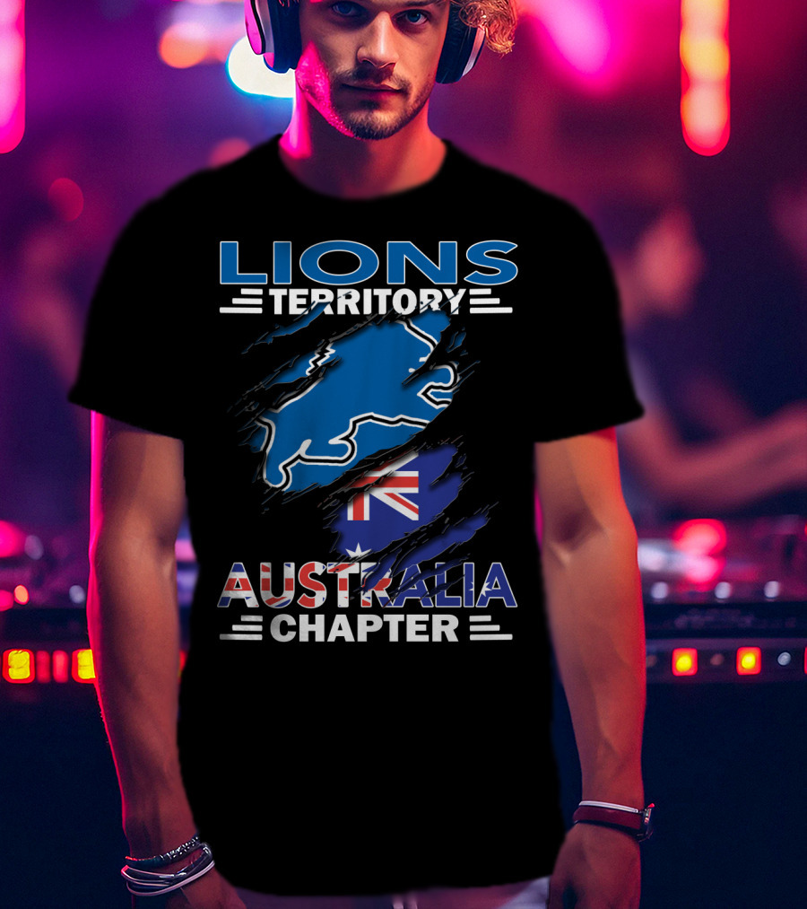 Lions Territory Australia Chapter Blue Lion And Flag T-Shirt