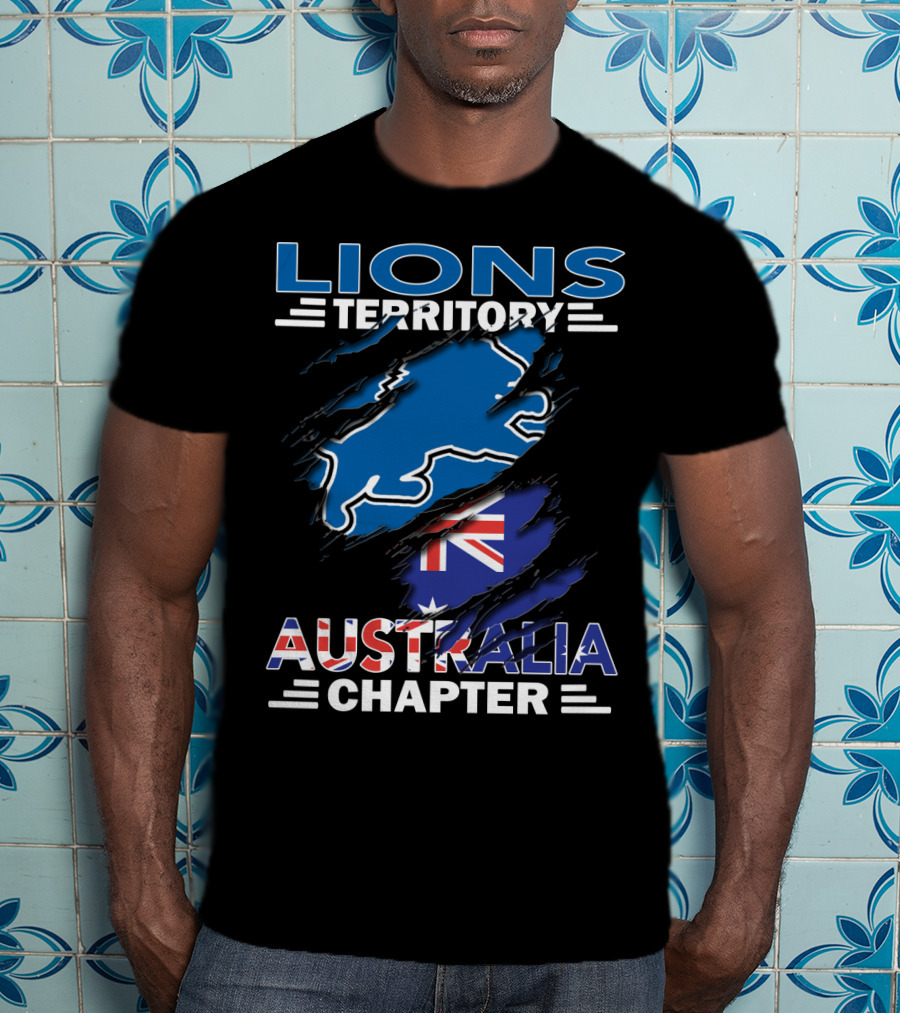 Lions Territory Australia Chapter Blue Lion And Flag T-Shirt