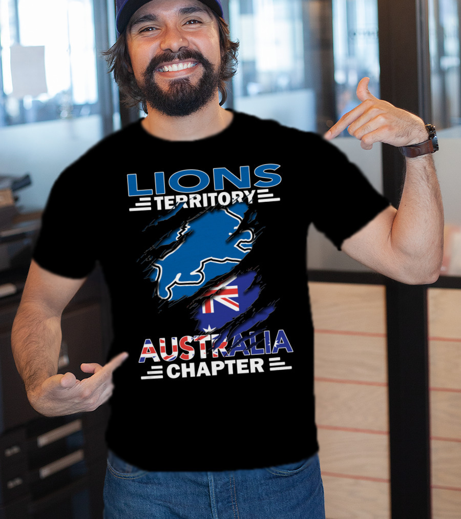 Lions Territory Australia Chapter Blue Lion And Flag T-Shirt