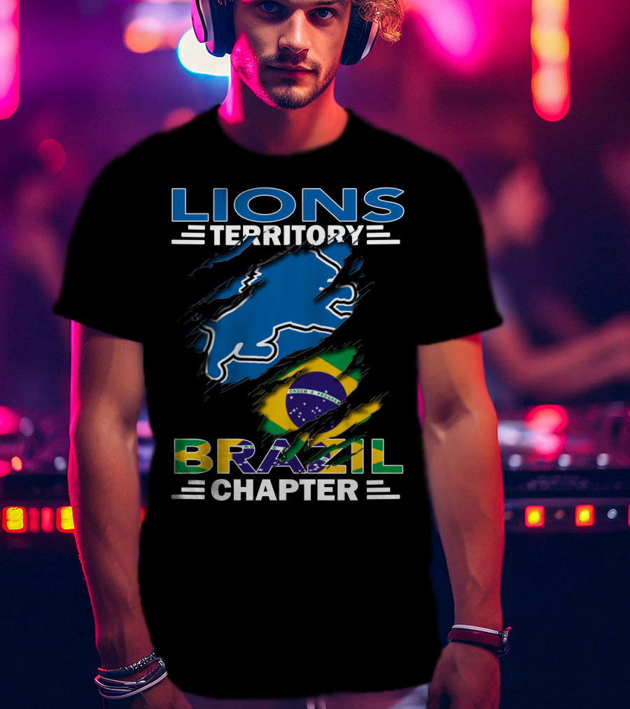 Lions Territory Brazil Chapter Flag And Blue Lion T-Shirt