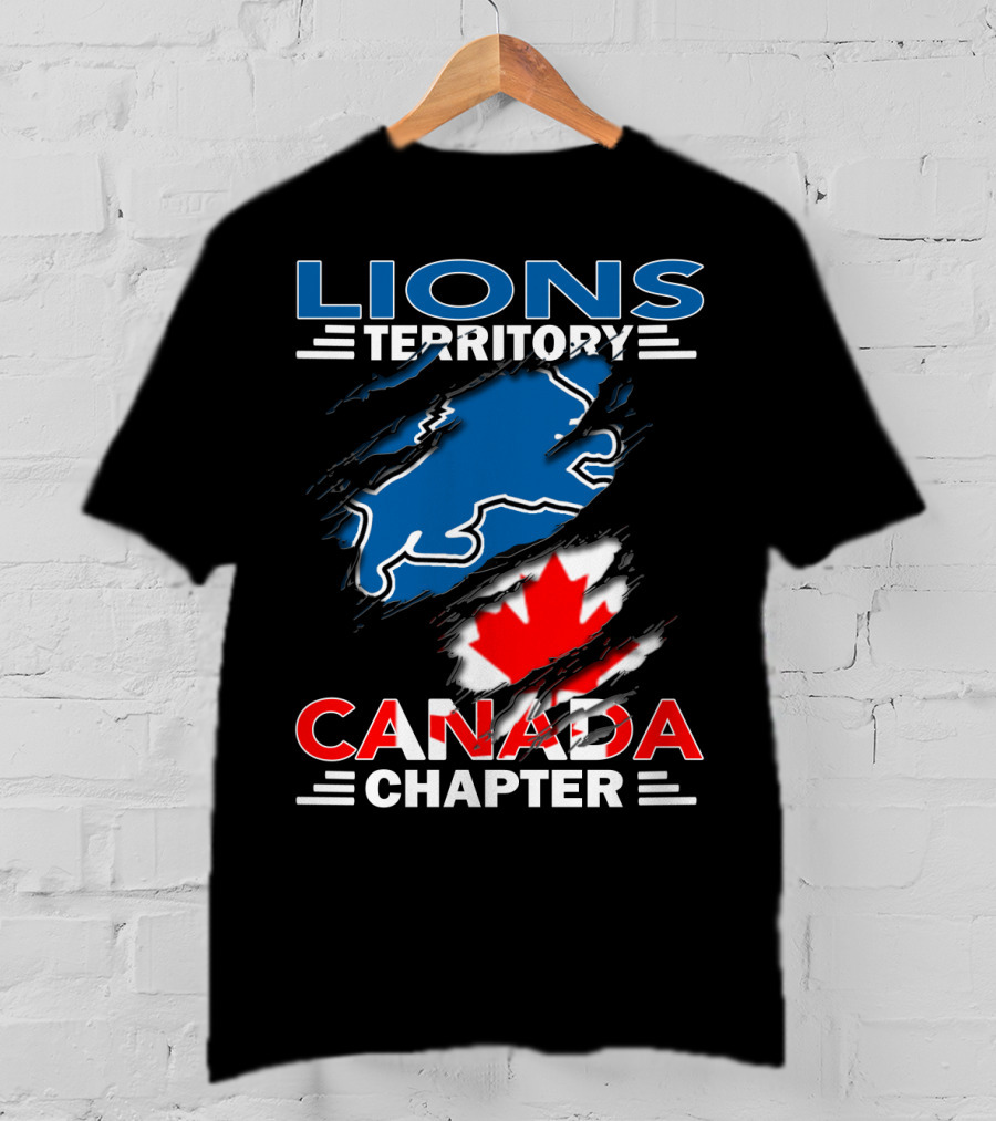 Lions Territory Canada Chapter Blue Lion Silhouette Red Maple Leaf T-Shirt