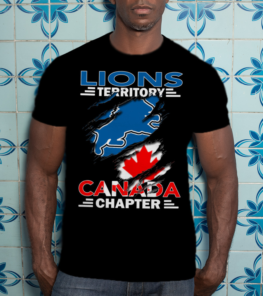 Lions Territory Canada Chapter Blue Lion Silhouette Red Maple Leaf T-Shirt