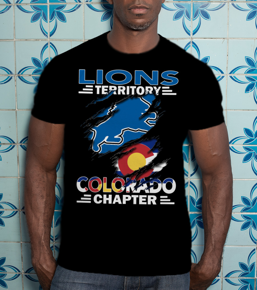 Lions Territory Colorado Chapter Blue Lion And Colorado Flag T-Shirt