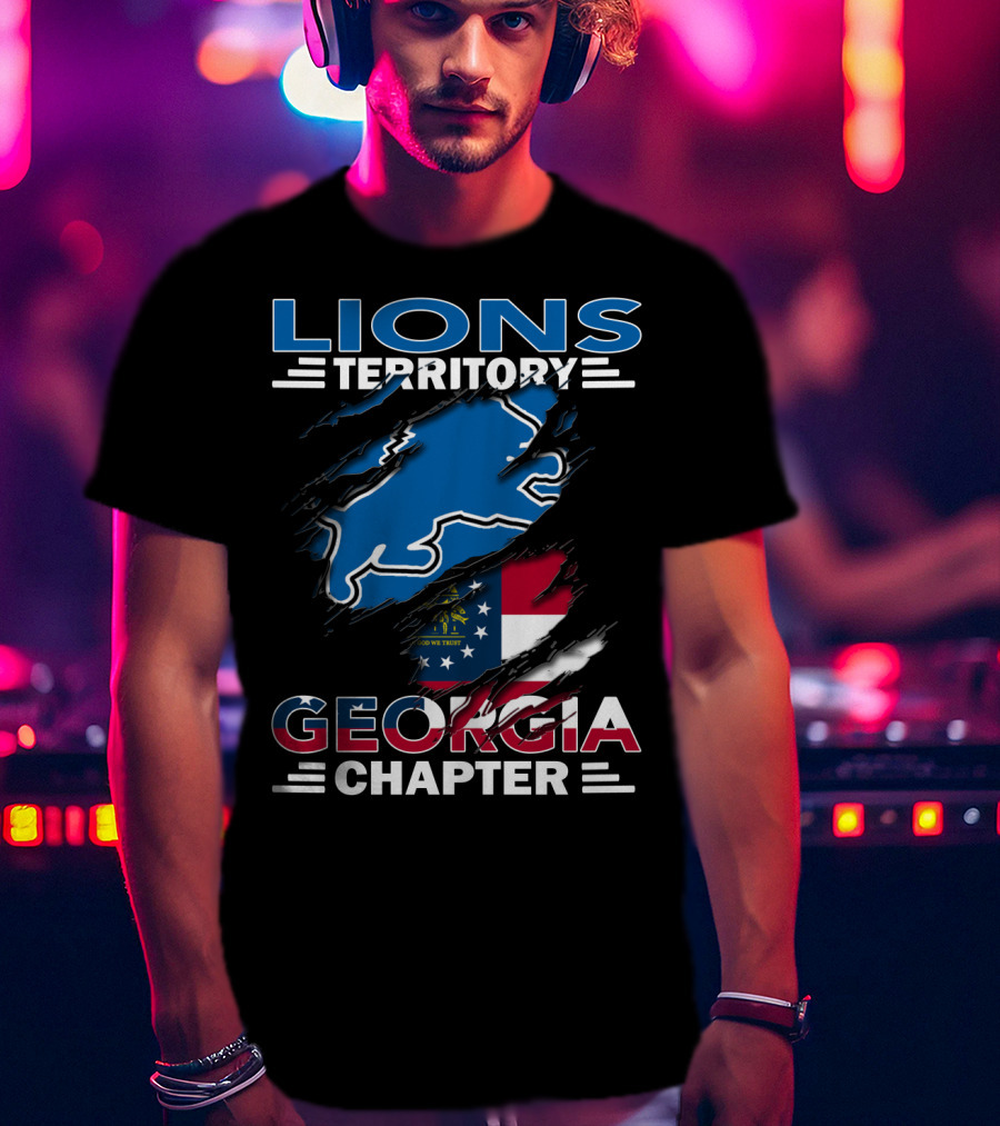Lions Territory Georgia Chapter Flag Inside Ripped Surface T-Shirt