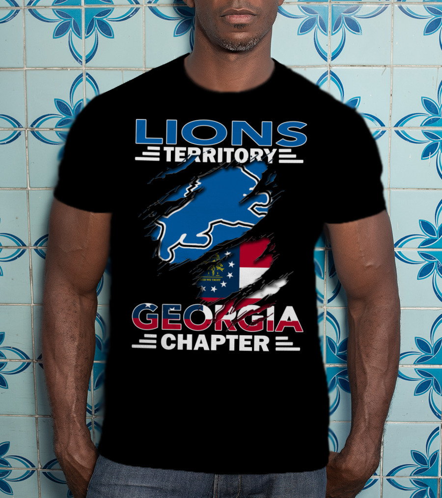 Lions Territory Georgia Chapter Flag Inside Ripped Surface T-Shirt