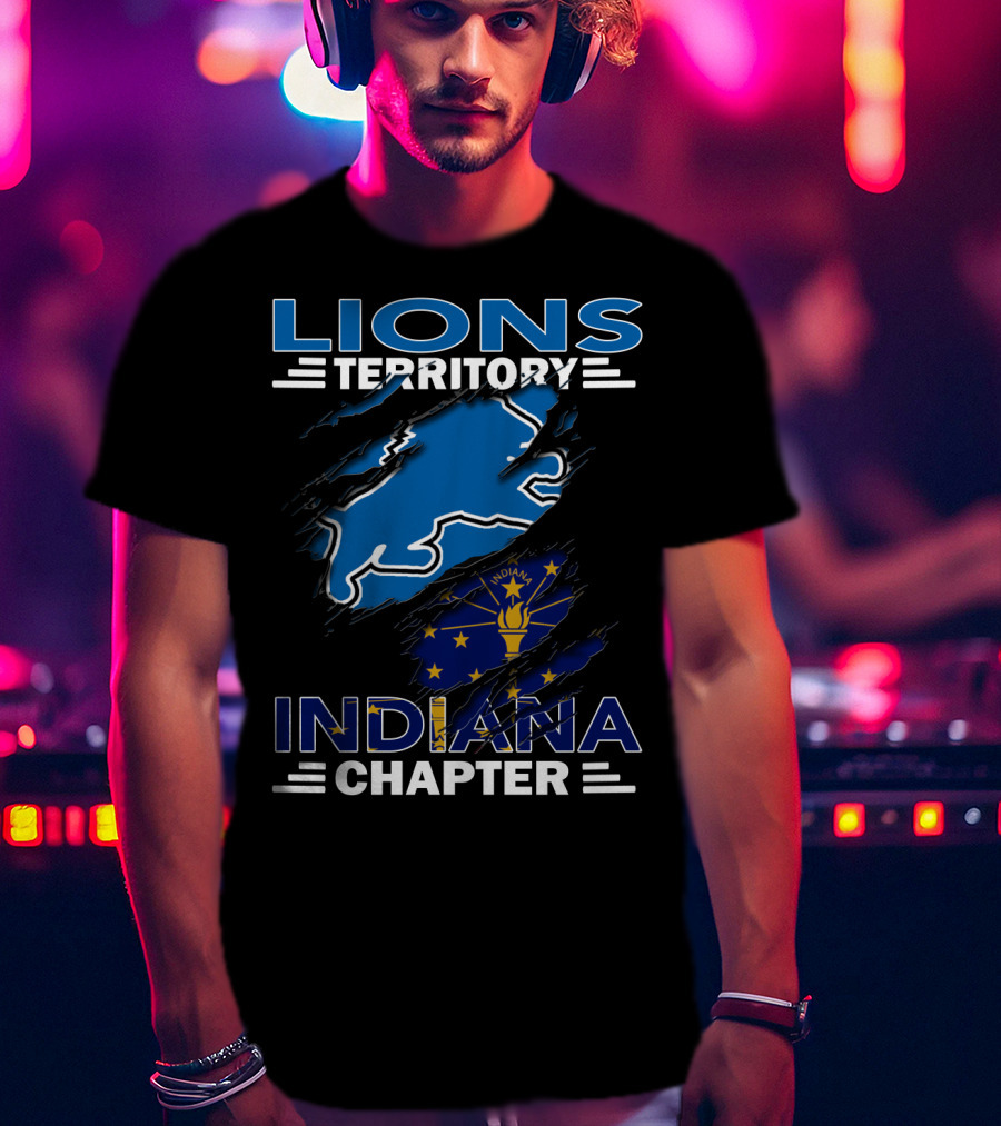Lions Territory Indiana Chapter Blue Lion And Indiana Flag T-Shirt