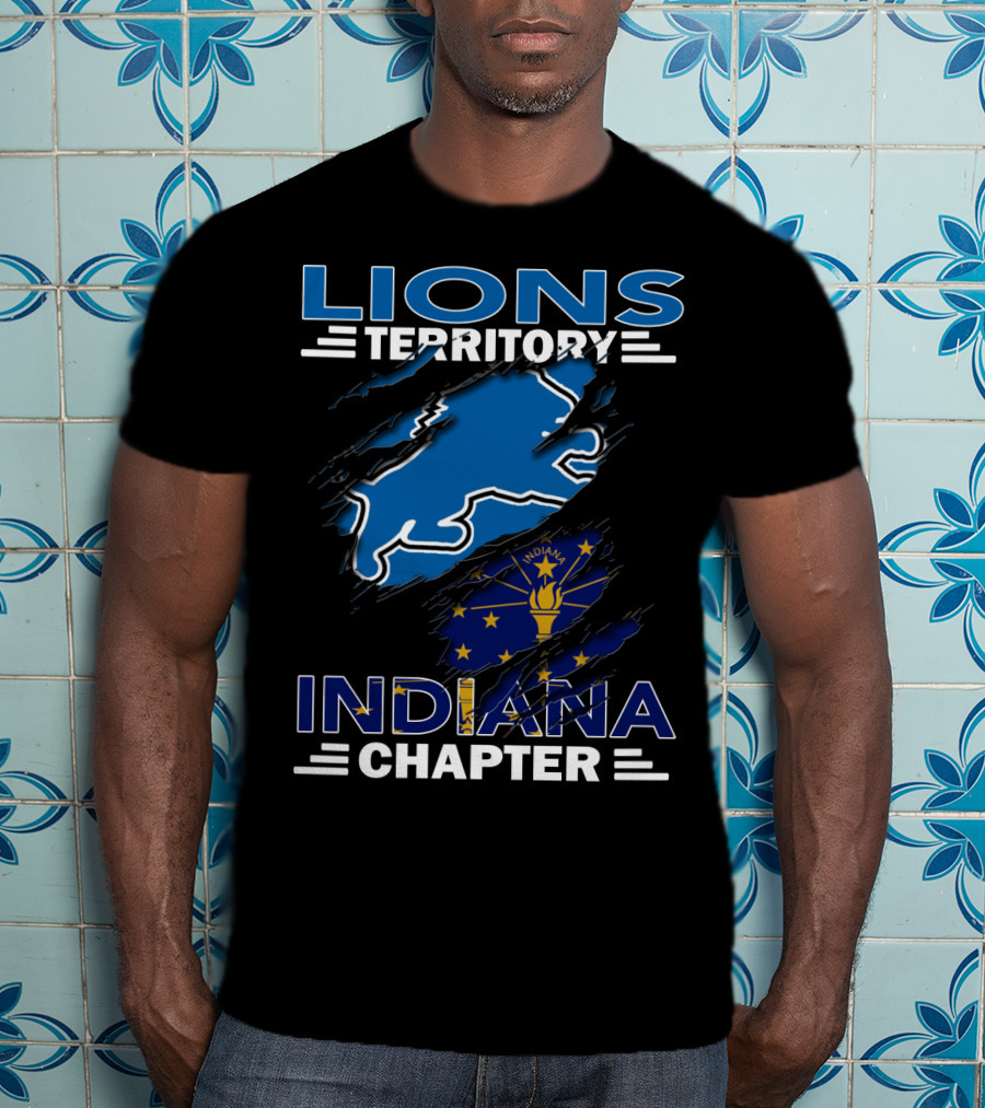 Lions Territory Indiana Chapter Blue Lion And Indiana Flag T-Shirt