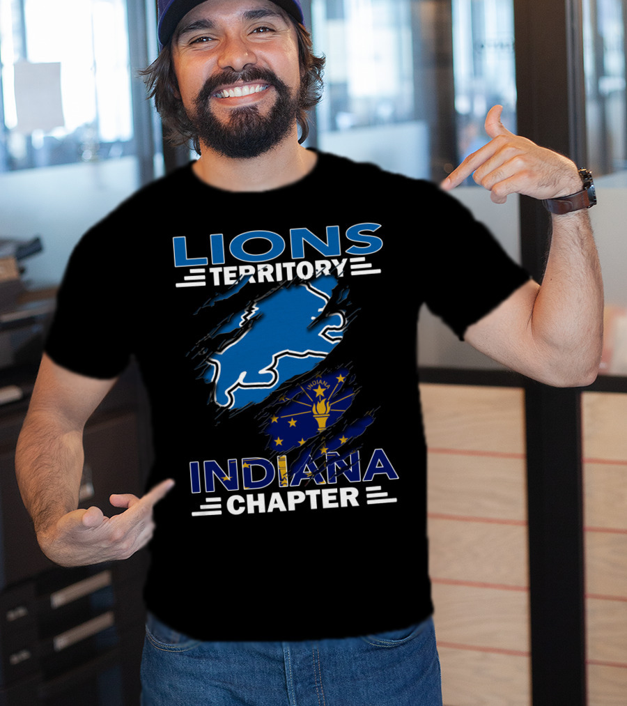 Lions Territory Indiana Chapter Blue Lion And Indiana Flag T-Shirt