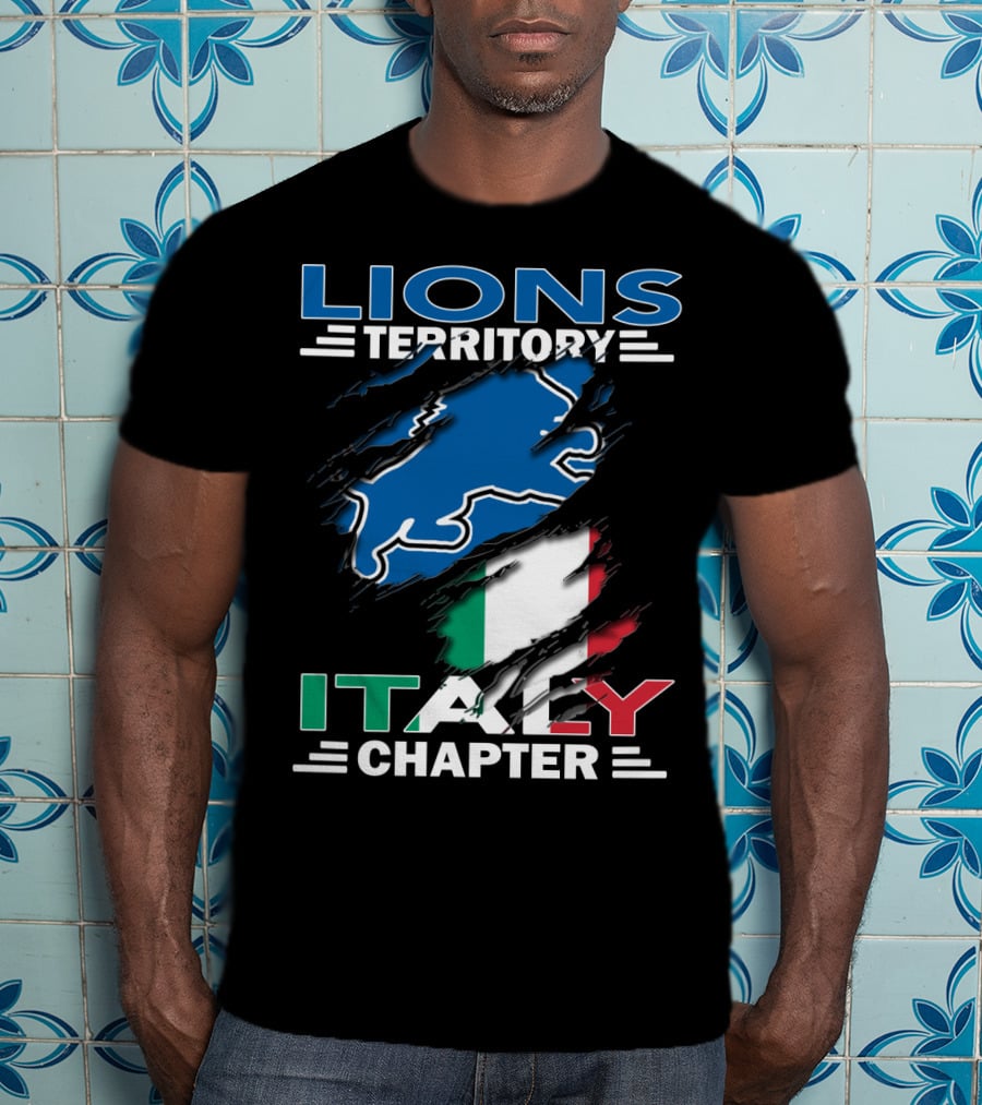 Lions Territory Italy Chapter Blue Lion And Italian Flag T-Shirt