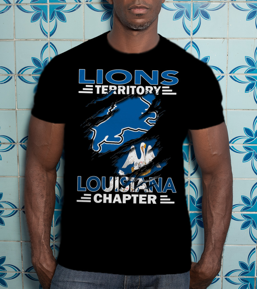 Lions Territory Louisiana Chapter Blue Scratch Outline Pelican T-Shirt