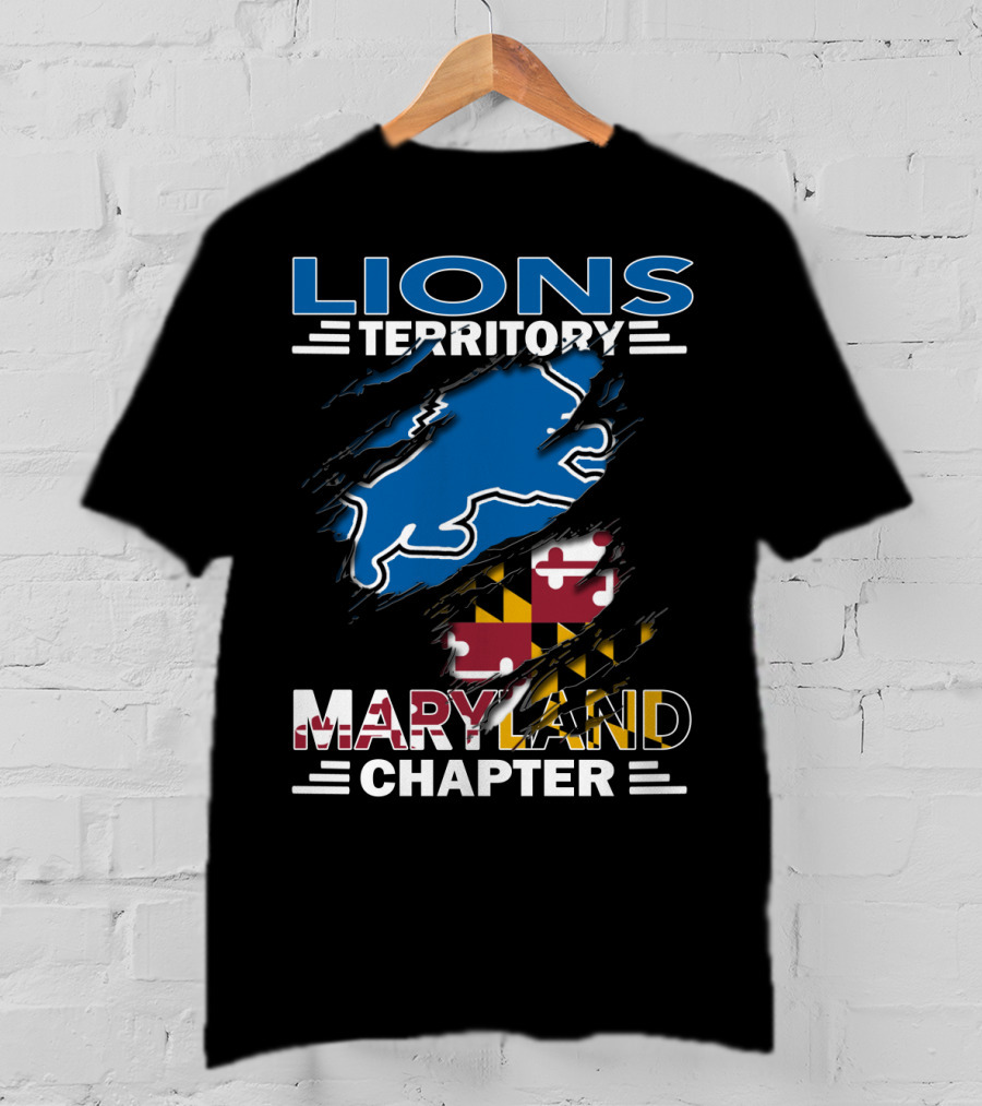 Lions Territory Maryland Chapter Blue Outline With Maryland Flag Elements T-Shirt