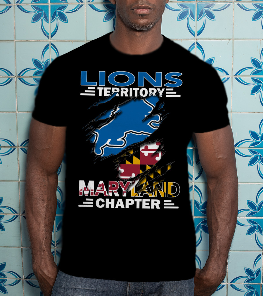 Lions Territory Maryland Chapter Blue Outline With Maryland Flag Elements T-Shirt