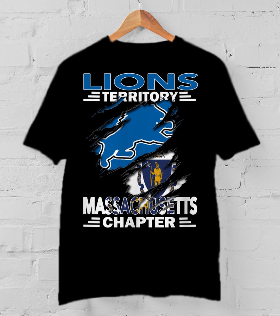 Lions Territory Massachusetts Chapter Blue Lion And State Emblem T-Shirt