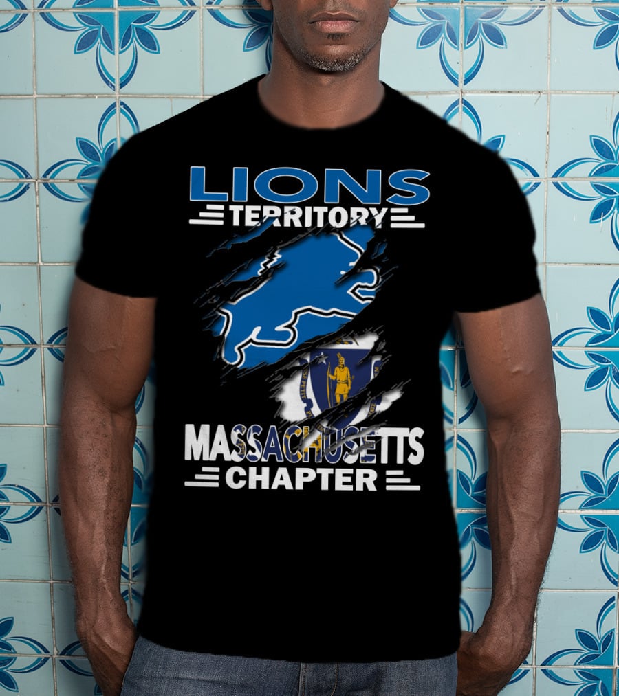 Lions Territory Massachusetts Chapter Blue Lion And State Emblem T-Shirt