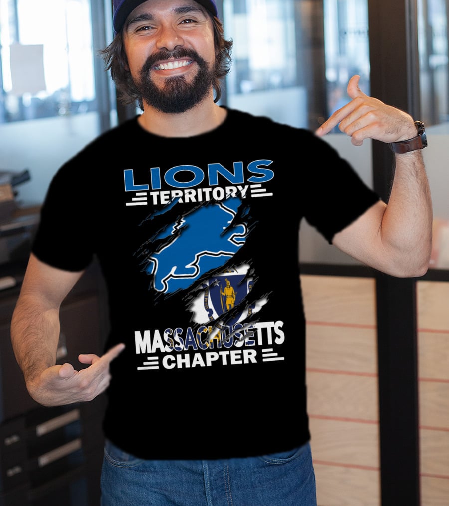 Lions Territory Massachusetts Chapter Blue Lion And State Emblem T-Shirt