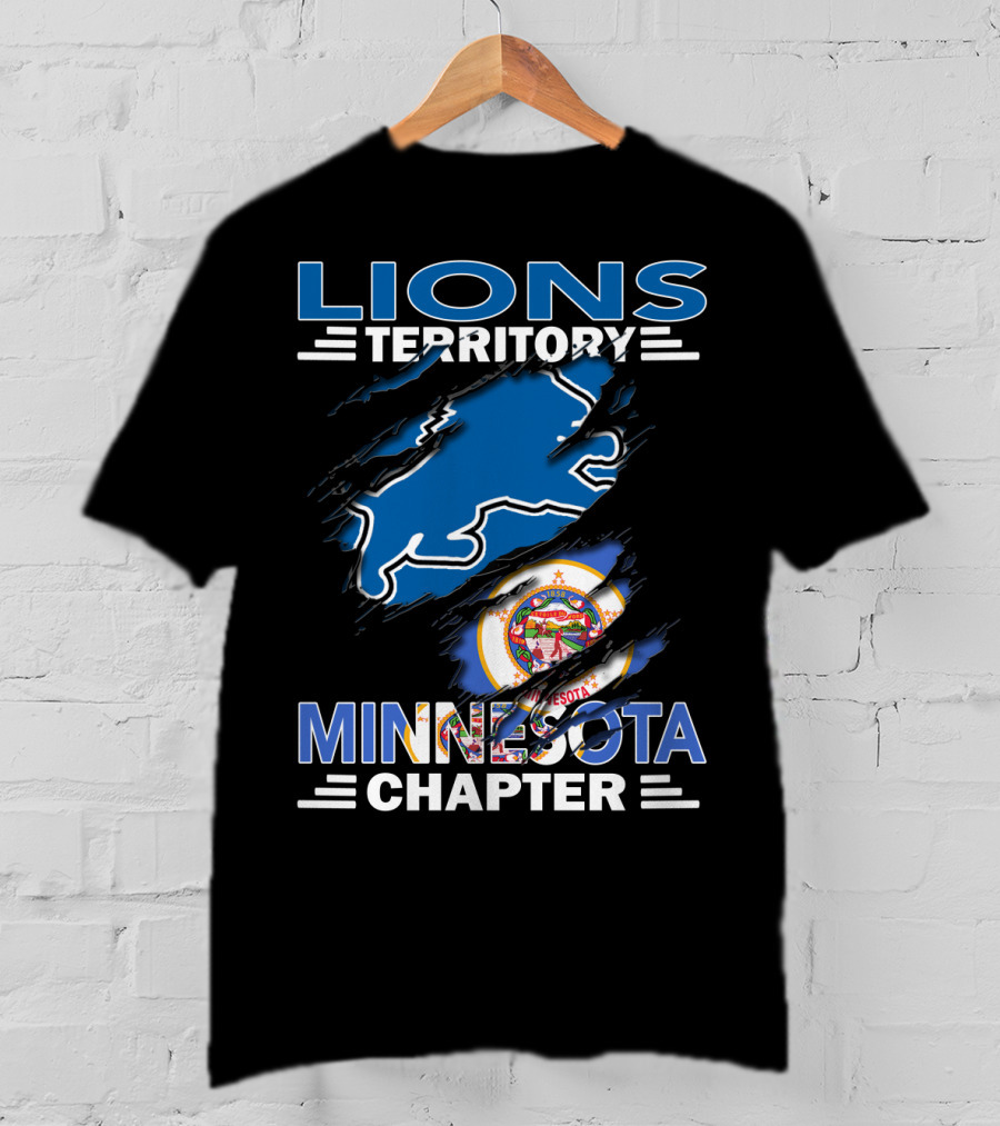 Lions Territory Minnesota Chapter With State Symbol And Blue Lion Outline T-Shirt