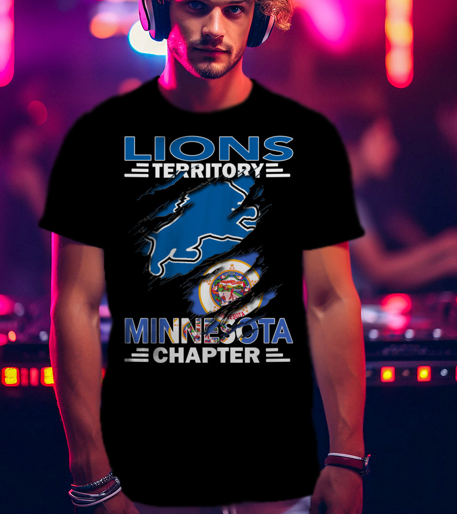 Lions Territory Minnesota Chapter With State Symbol And Blue Lion Outline T-Shirt