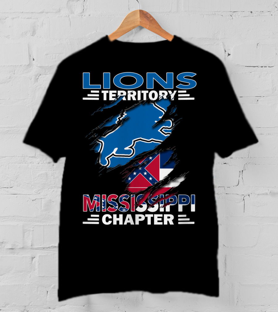Lions Territory Mississippi Chapter Blue Lion And Flag T-Shirt