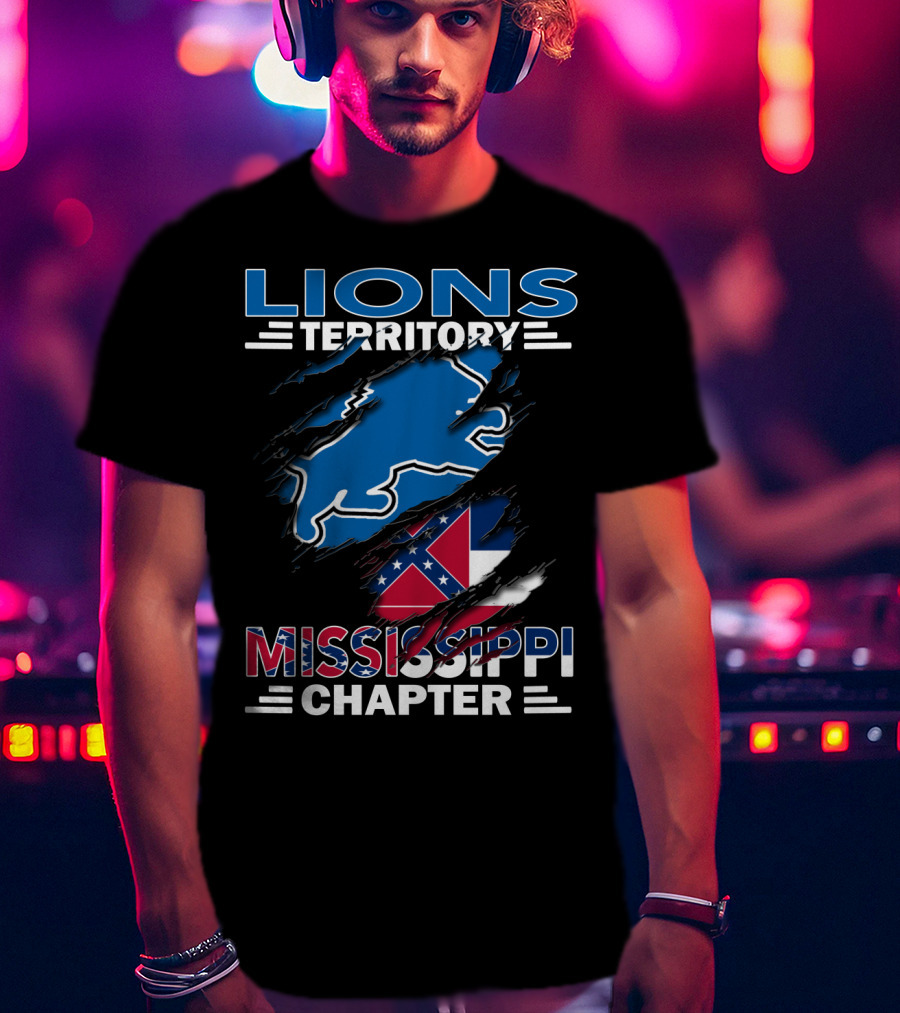 Lions Territory Mississippi Chapter Blue Lion And Flag T-Shirt