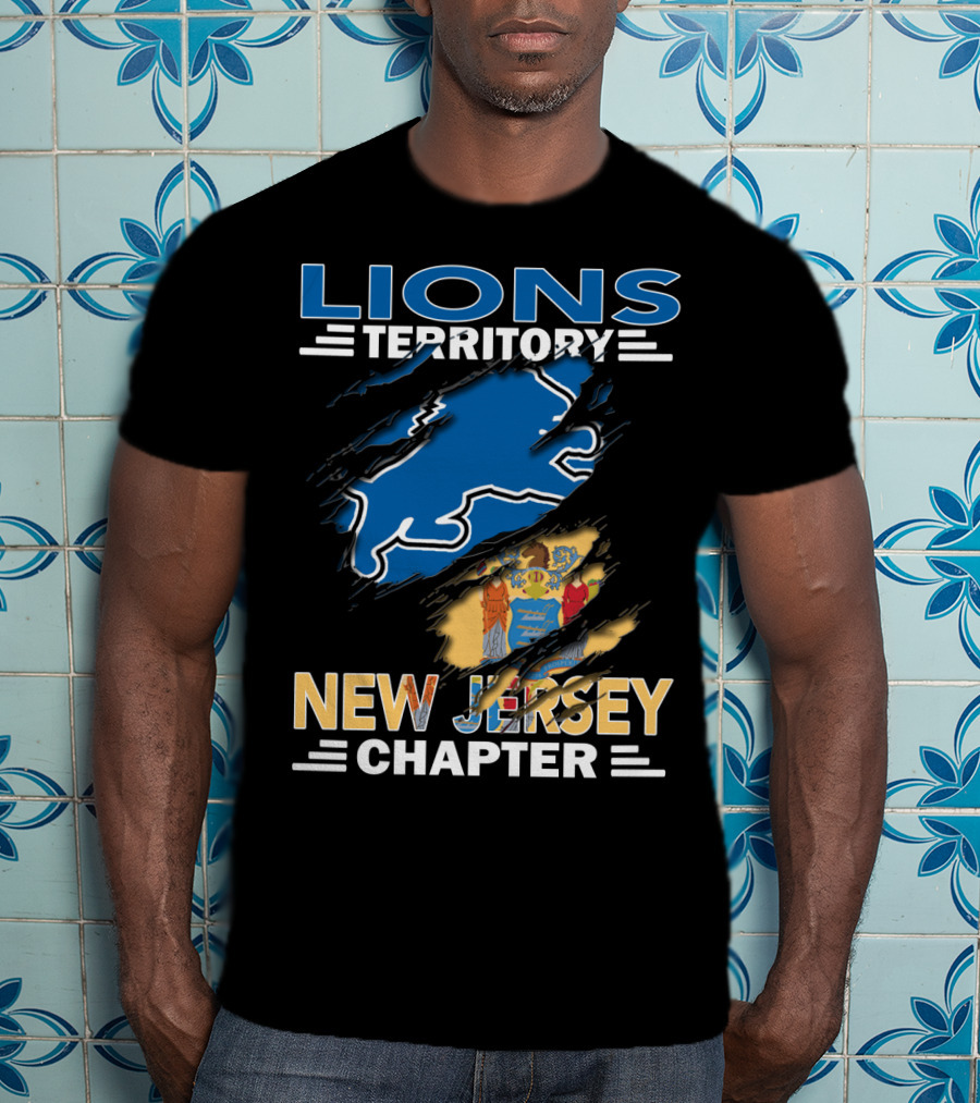 Lions Territory New Jersey Chapter Blue Silhouette And State Flag Elements T-Shirt