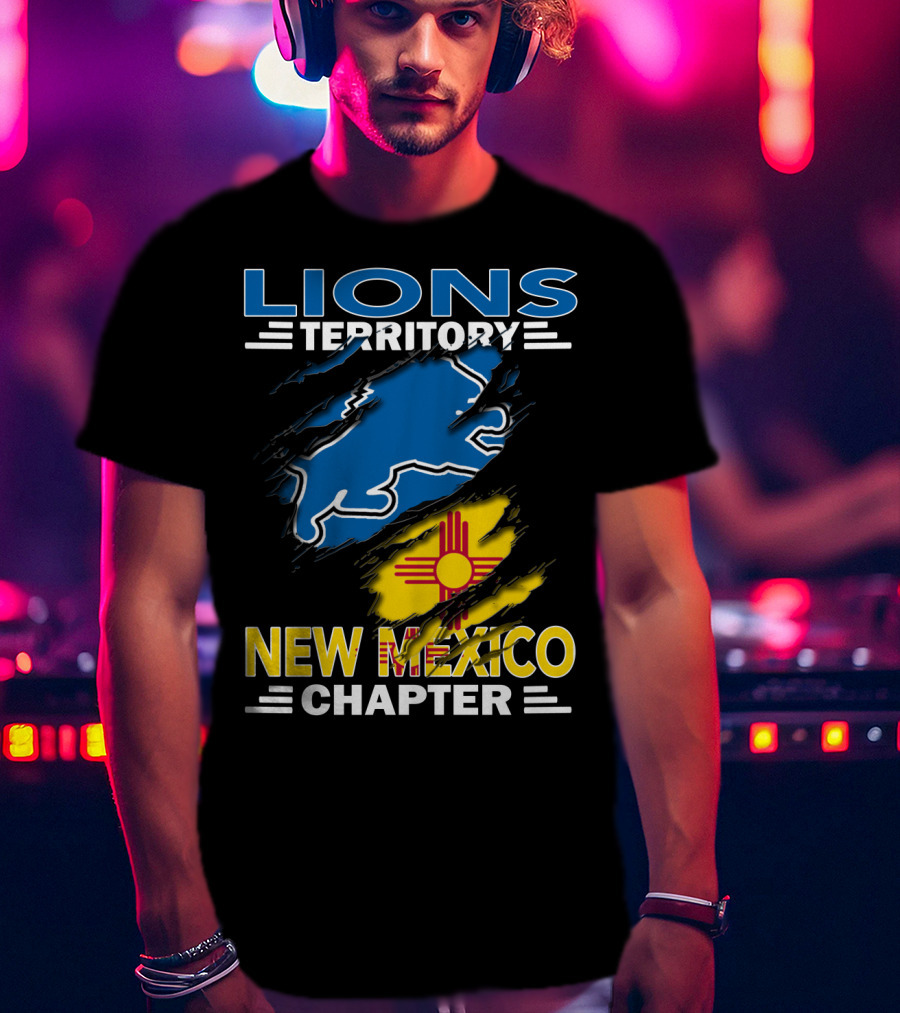 Lions Territory New Mexico Chapter Zia Symbol Blue Lion T-Shirt