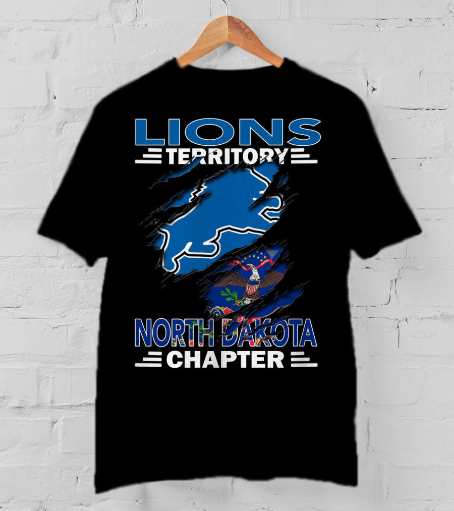 Lions Territory North Dakota Chapter Blue State Outline Flag Elements T-Shirt