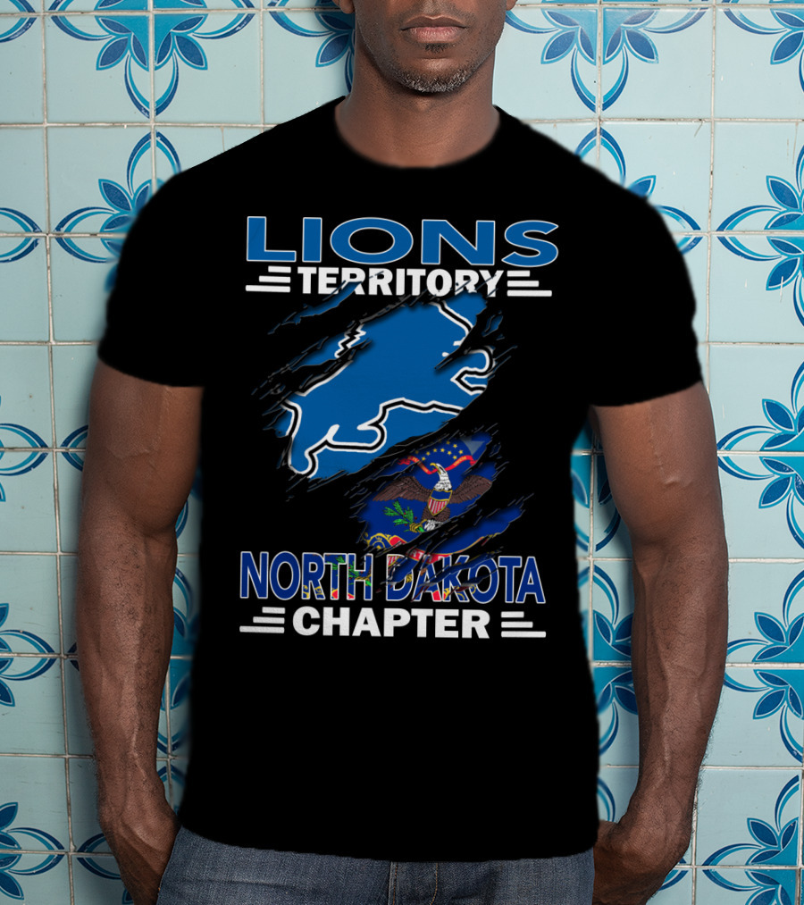 Lions Territory North Dakota Chapter Blue State Outline Flag Elements T-Shirt