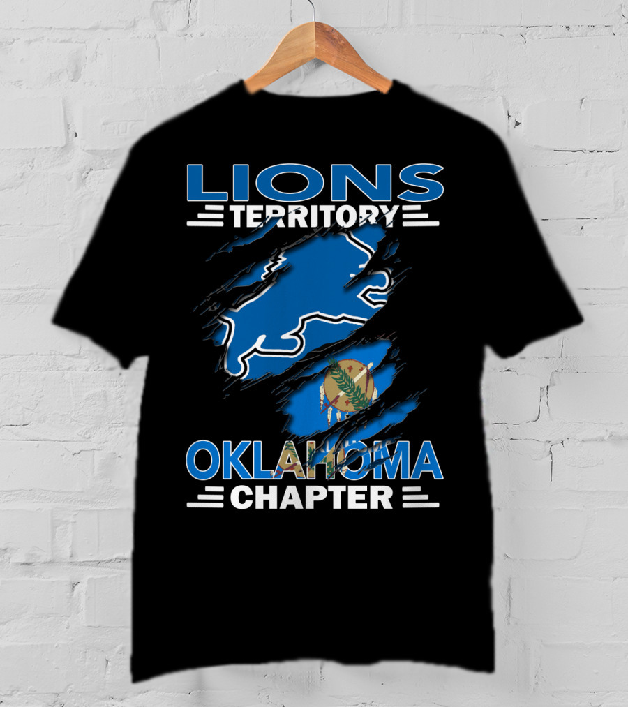 Lions Territory Oklahoma Chapter Blue Lion Oklahoma Flag Emblem T-Shirt