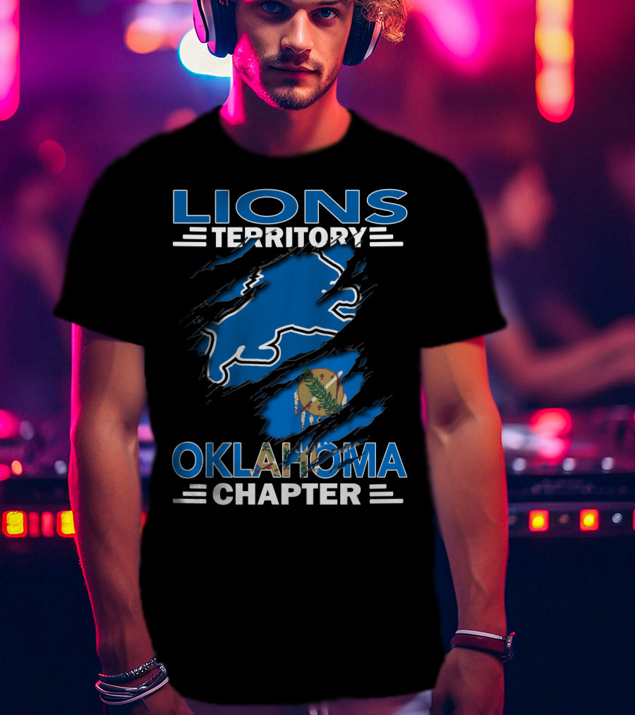 Lions Territory Oklahoma Chapter Blue Lion Oklahoma Flag Emblem T-Shirt