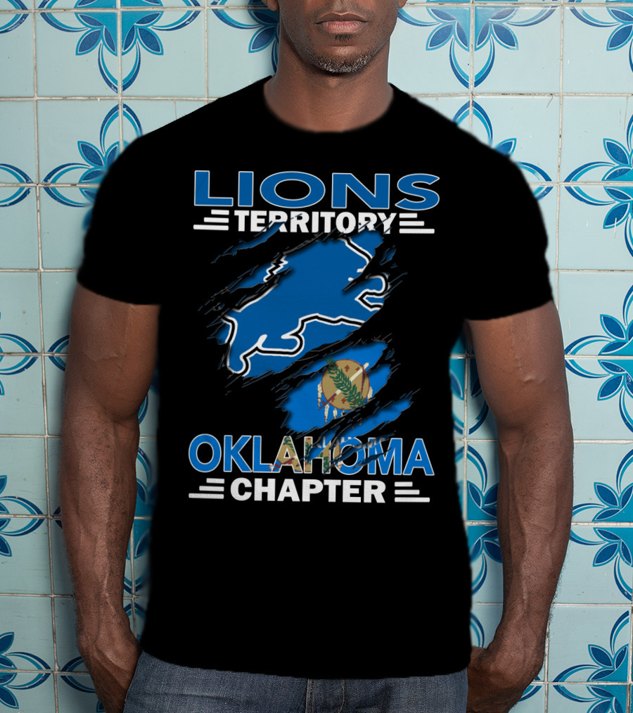 Lions Territory Oklahoma Chapter Blue Lion Oklahoma Flag Emblem T-Shirt