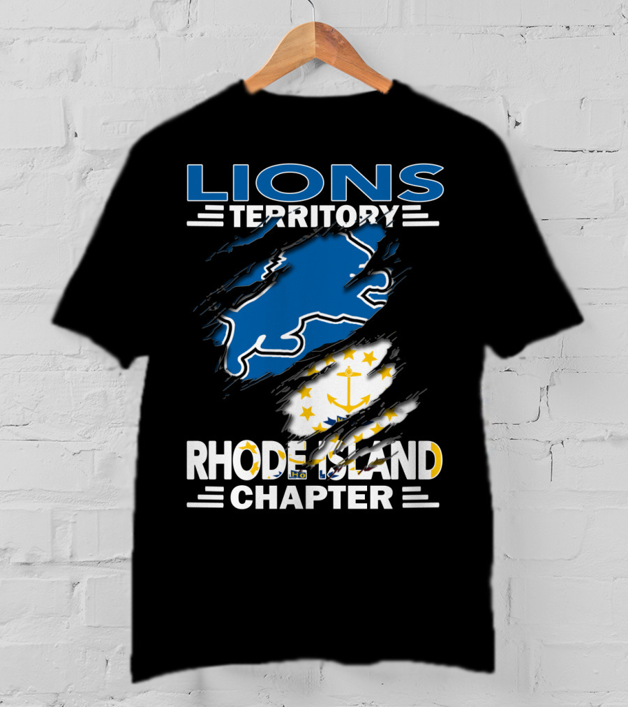 Lions Territory Rhode Island Chapter Blue Lion With Anchor Flag T-Shirt