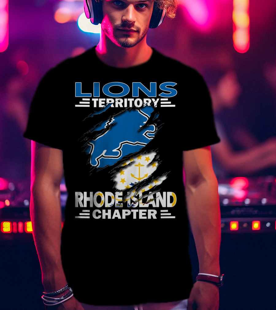 Lions Territory Rhode Island Chapter Blue Lion With Anchor Flag T-Shirt