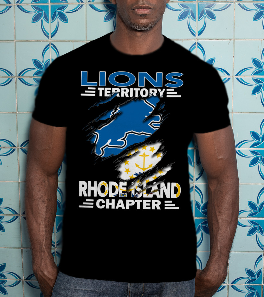 Lions Territory Rhode Island Chapter Blue Lion With Anchor Flag T-Shirt