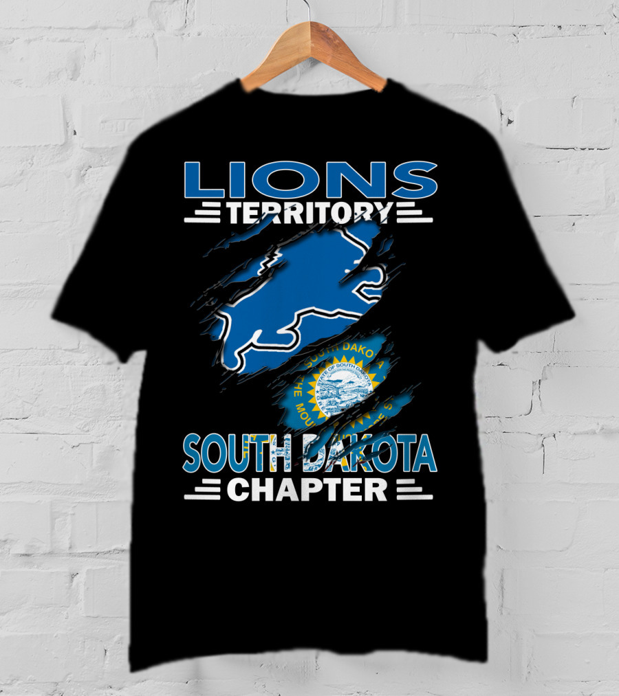 Lions Territory South Dakota Chapter State Emblem And Blue Lion T-Shirt