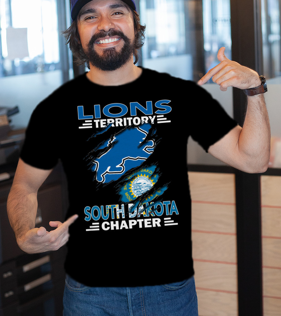Lions Territory South Dakota Chapter State Emblem And Blue Lion T-Shirt