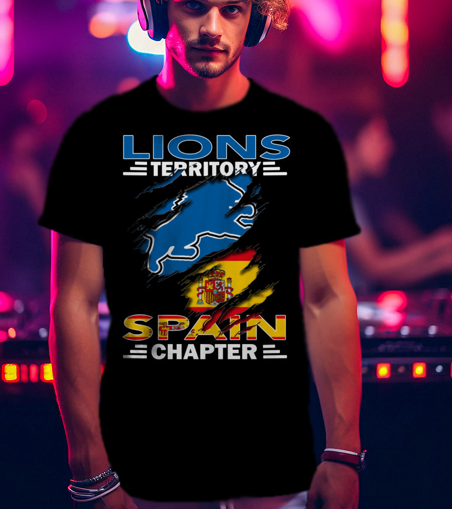 Lions Territory Spain Chapter Blue Lion Spanish Flag T-Shirt