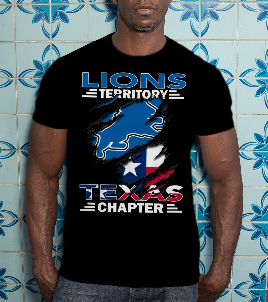 Lions Territory Texas Chapter Blue Lion Outline Texas Flag T-Shirt