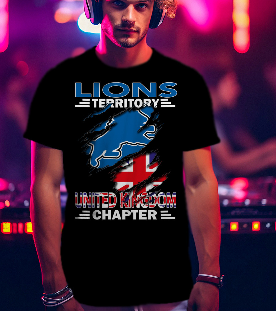 Lions Territory United Kingdom Chapter Union Jack Blue Lion T-Shirt