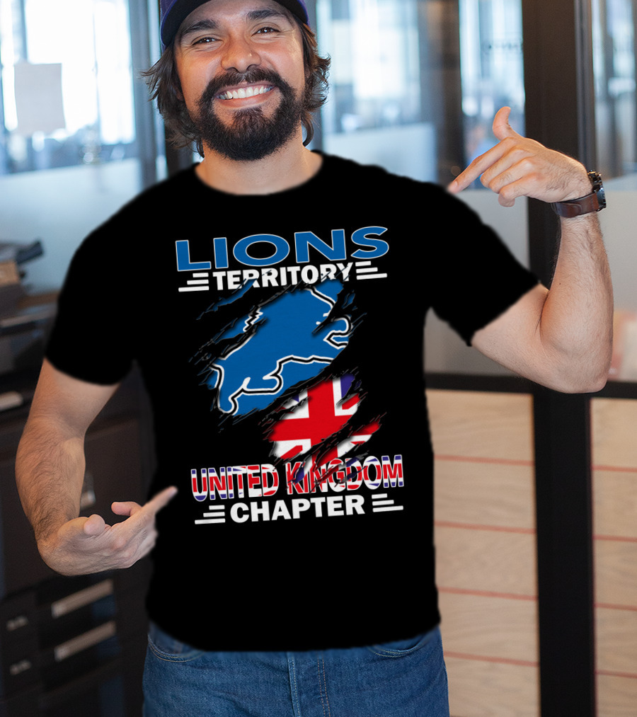 Lions Territory United Kingdom Chapter Union Jack Blue Lion T-Shirt