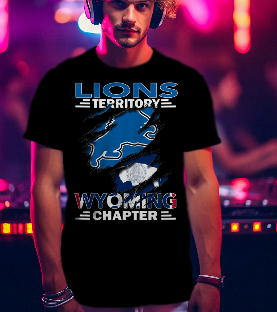 Lions Territory Wyoming Chapter Blue Bison And State Flag T-Shirt
